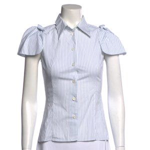 Prada Striped Fitted Short-Sleeved Button Up Top